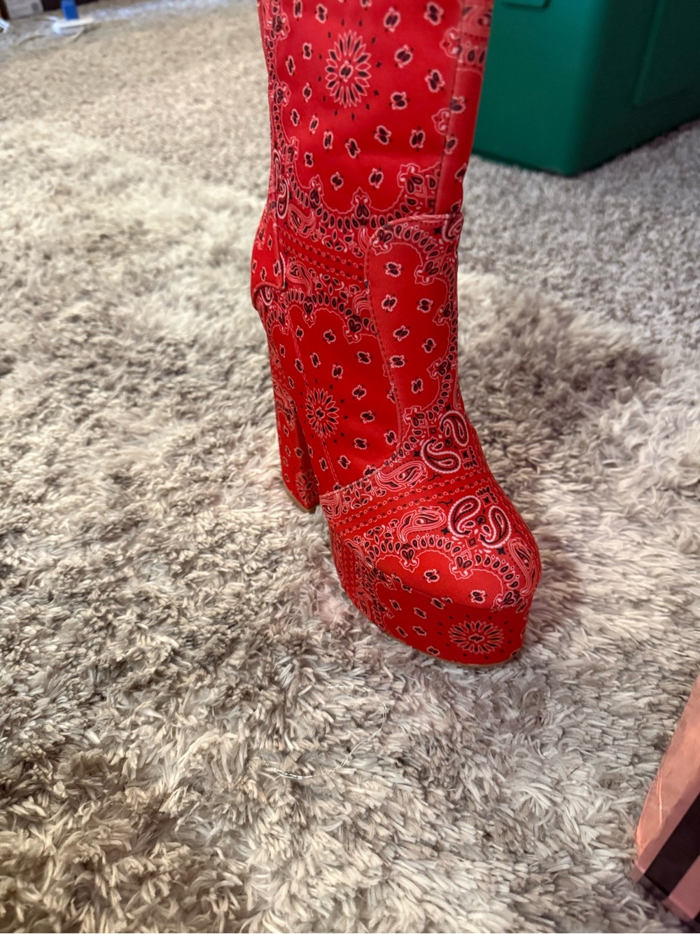 Red Bandana Print Platform Boot - Women Shoes - Picture 2 of 2